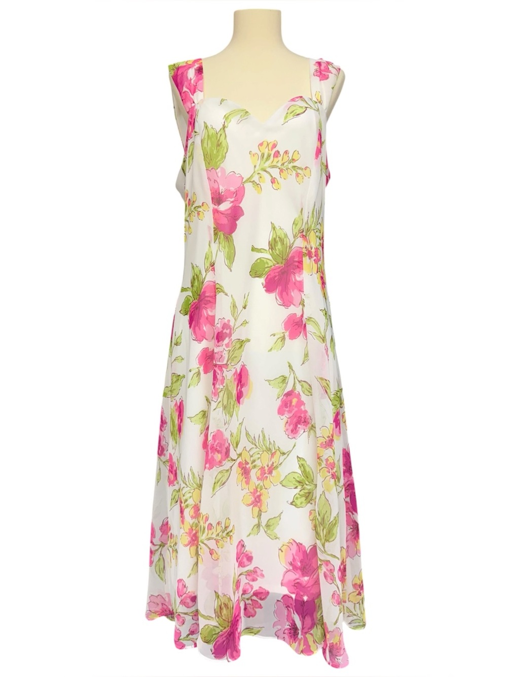 Chadwicks White Pink Floral Sleeveless Midi Dress Size 12 Cottage Floral Dress
